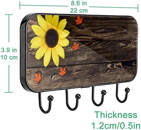Prekrasan suncokret na smeđim drvenim teksturom Ispis nosač nosa zidni nosač, ulazni kaput nosač sa 4 kuka