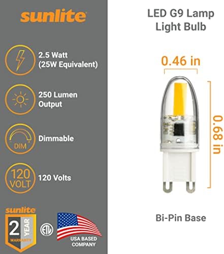 Sunlite 41444-su LED G9 lampa sijalica, 2,5 Vata , 250 lumena, Bi-pinska baza, zatamnjiva, prozirna, ETL
