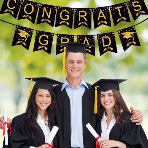 Airsnigi čestitamo Gradski banner za maturant za maturu, crni i zlatni dekoracije za diplomiranje 2023,