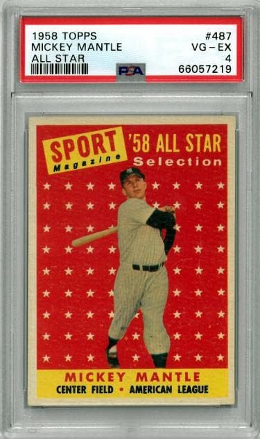 Mickey Mantle 1958 TOPPS All Star Baseball Card 487- PSA ocjenjuje 4 VG-ex - bejzbol pločaste rookie kartice