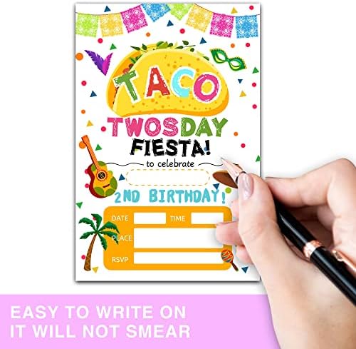 Ondtom Taco TwoSday Fiesta 2. rođendan Poziv sa kovertama - 20 paketa - 2 godine Old Rođendanska zabava