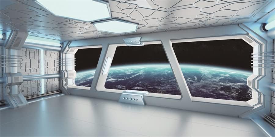 Unutrašnjost svemirskog broda Yeele 15x8ft s pogledom na prozor na pozadini planete futuristička Naučna