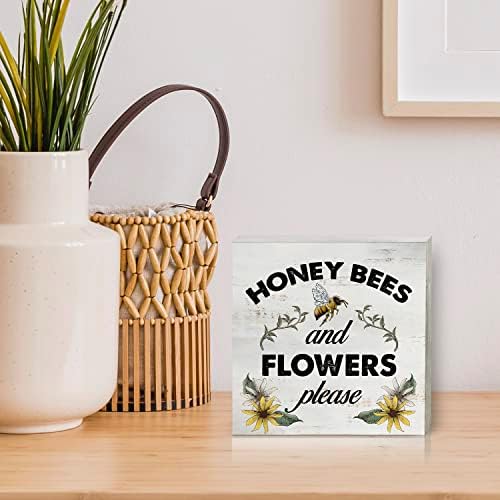 Proljetno drvo Box potpisuje kućno dekor rustikalne pčele i cvijeće, molimo da citirate drvenu kutiju blok