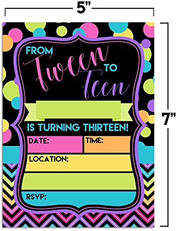 Neon Polka Dot iz tinejdžera do Tween 13. rođendana pozivnice za djevojčice, 20 5 x7 ispunjavaju kartice