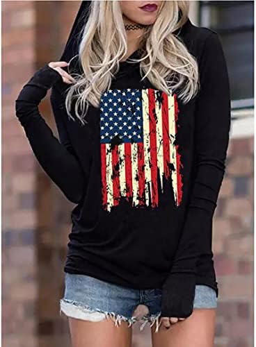 Hoodie American zastava Sussethheth za žene 4. jula Patriotska majica s dugim rukavima Dan nezavisnosti