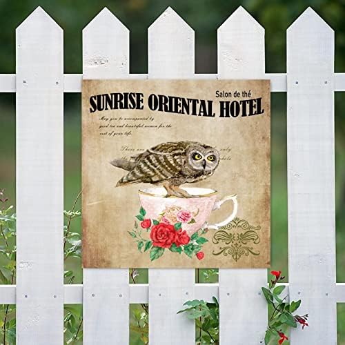 Evans1nizam Retro Chic Owl Sunrise Oriental Hotel Wooden potpisao sa crvenom ružičastog ruža cvjetna drvena