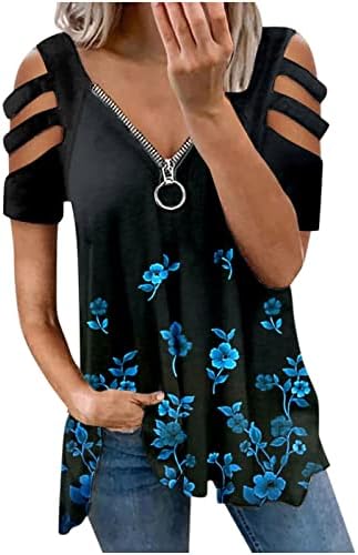 Ženske košulje Nokmopo Plus Veličina Modni ležerni Ispis Labavi patentni zatvarač s kratkim rukavima Majica