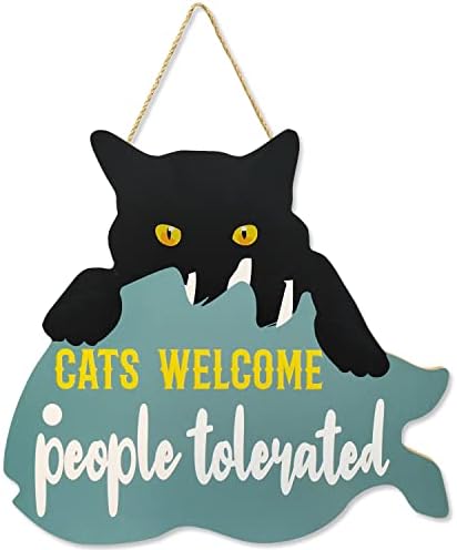 CAT pokloni za mačje ljubavnike Funny Cat Dobrodošli znak Ljudi Tolerirani mačji ljubavnik Pokloni Drvena