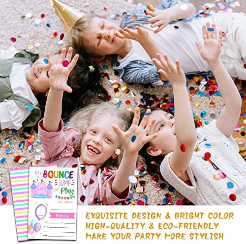 Pozivi za rođendanske kuće s kovertama - Jump Trampolin Party Poziv za djevojčice / dječake - rumeni ružičasti