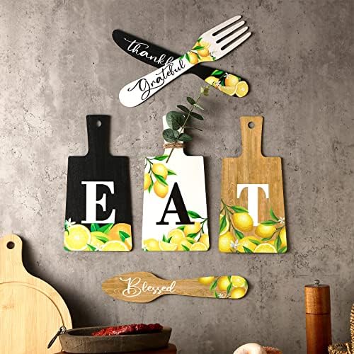 6 komada Ljetna rezačka ploča Jedite znak Viseća umjetnička kuhinja Jedite potpišite limun nož vilica i