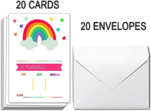 Ukebobo Rainbow Rođendan Poziv sa kovertama - Rođendanski pozivnici za rođendan, Rainbow Dekoracije za zabavu - 20 kartica sa kovertama (C01)