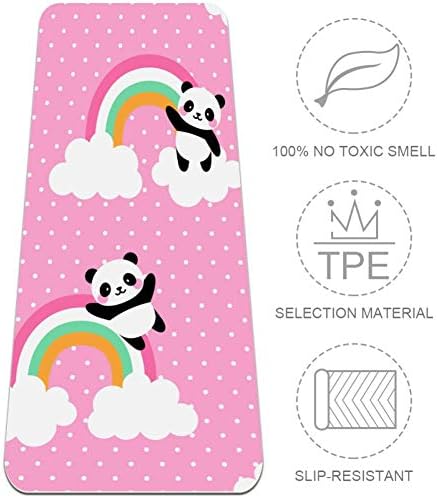DJROW Yoga Mat slatka Panda leti na nebu sa Rainbow and Stars Clouds Pink Print prirodni Pilates Vježba