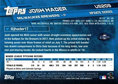 2017 FAPPS Ažuriraj bejzbol US209 Josh Hader Rookie Card
