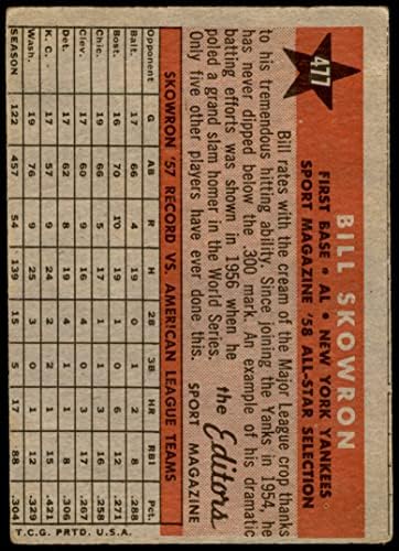 1958 TOPPS 477 All-Star Bill Skowron New York Yankees Fair Yankees