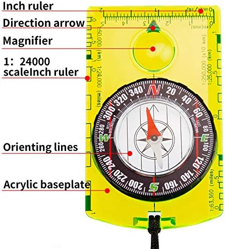 BBTO 9 komada Orijentaring Kompas Planinarski ruksak Kamp Kompas Compass Karta Čitanje Vanjski vodootporni