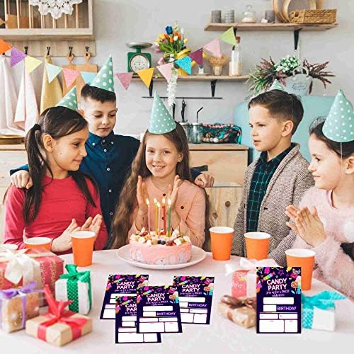 Axamdam CANDY rođendanske pozivnice, slatki slatkiši za zabavu za djecu i djevojčice, 20 karata sa 20 koverta