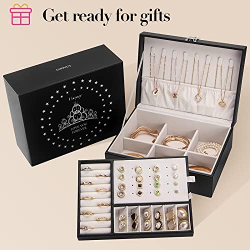 COOYUY kutija za nakit za žene djevojke Supruga, 2 sloj nakit organizator sa uklonjivim ladicu prikaz naušnice