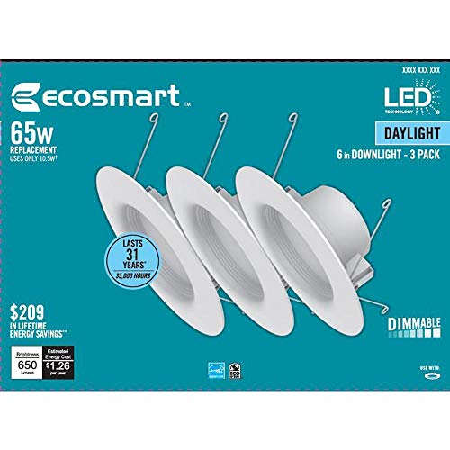 Ecosmart 65-W ekvivalent dnevne svjetlosti 6 in. Downlight Bijela integrisana LED sa mogućnošću zatamnjivanja