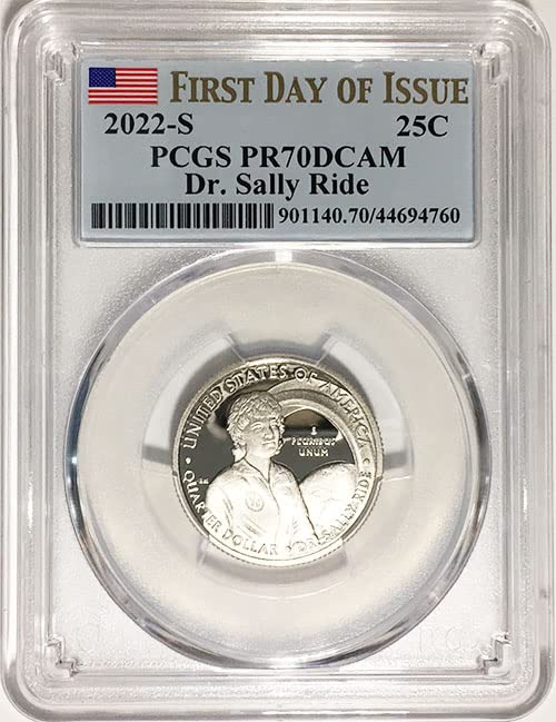 2022. a obložena američka ženska četvrtina dr. Sally Ride Quarter PR 70 DCAM Prvi dan izdavanja Oznaka PCGS
